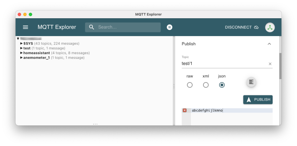 Linux MQTT Client - MQTT Explorer Subscription Test 1