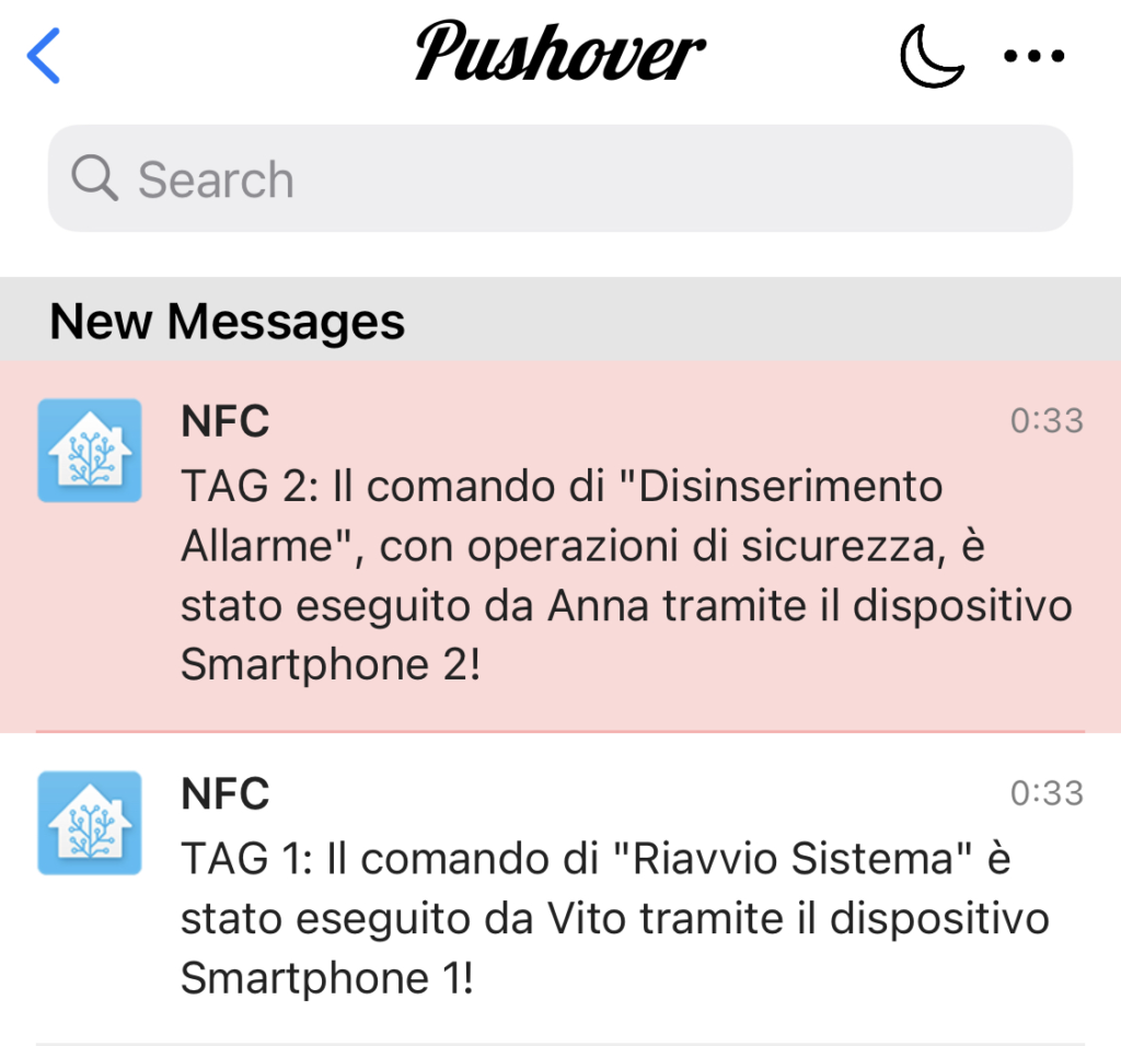 Home Assistant Gestione NFC - Notifiche Esecuzione