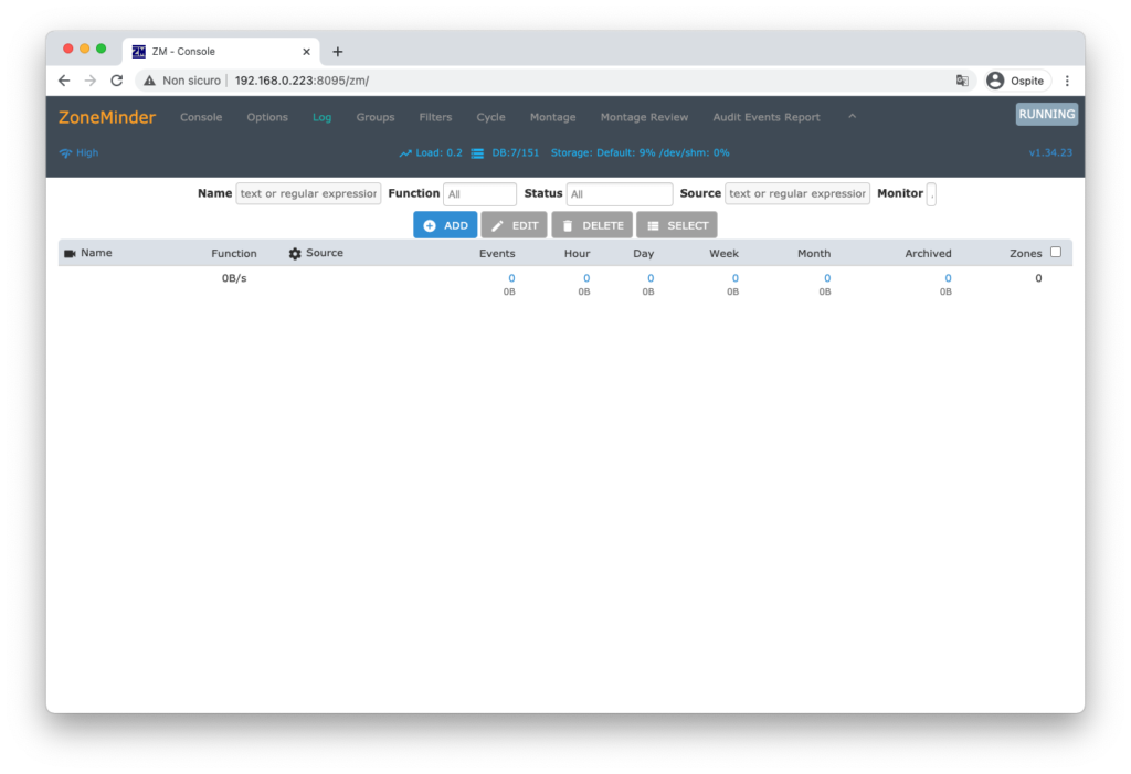 ZoneMinder Videosorveglianza - Console